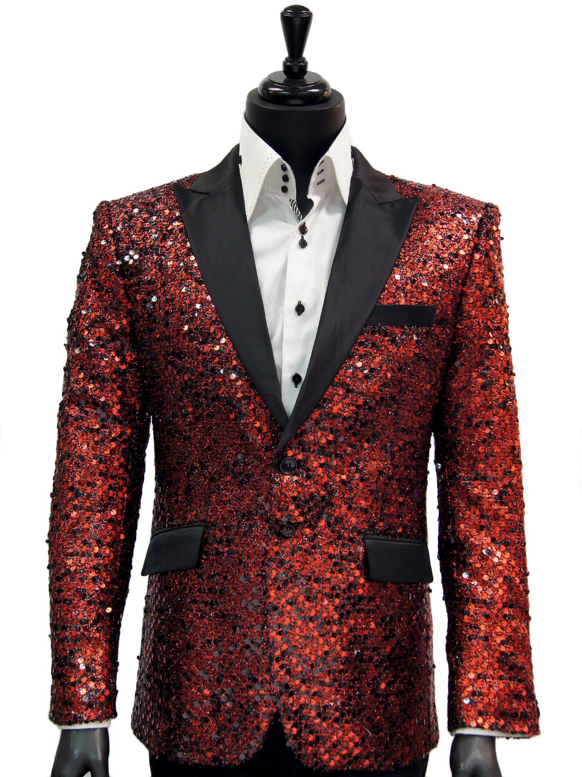 Angelino Men Red Black Sequin Satin Lapel Fun Trendy Party Dress Blazer ...