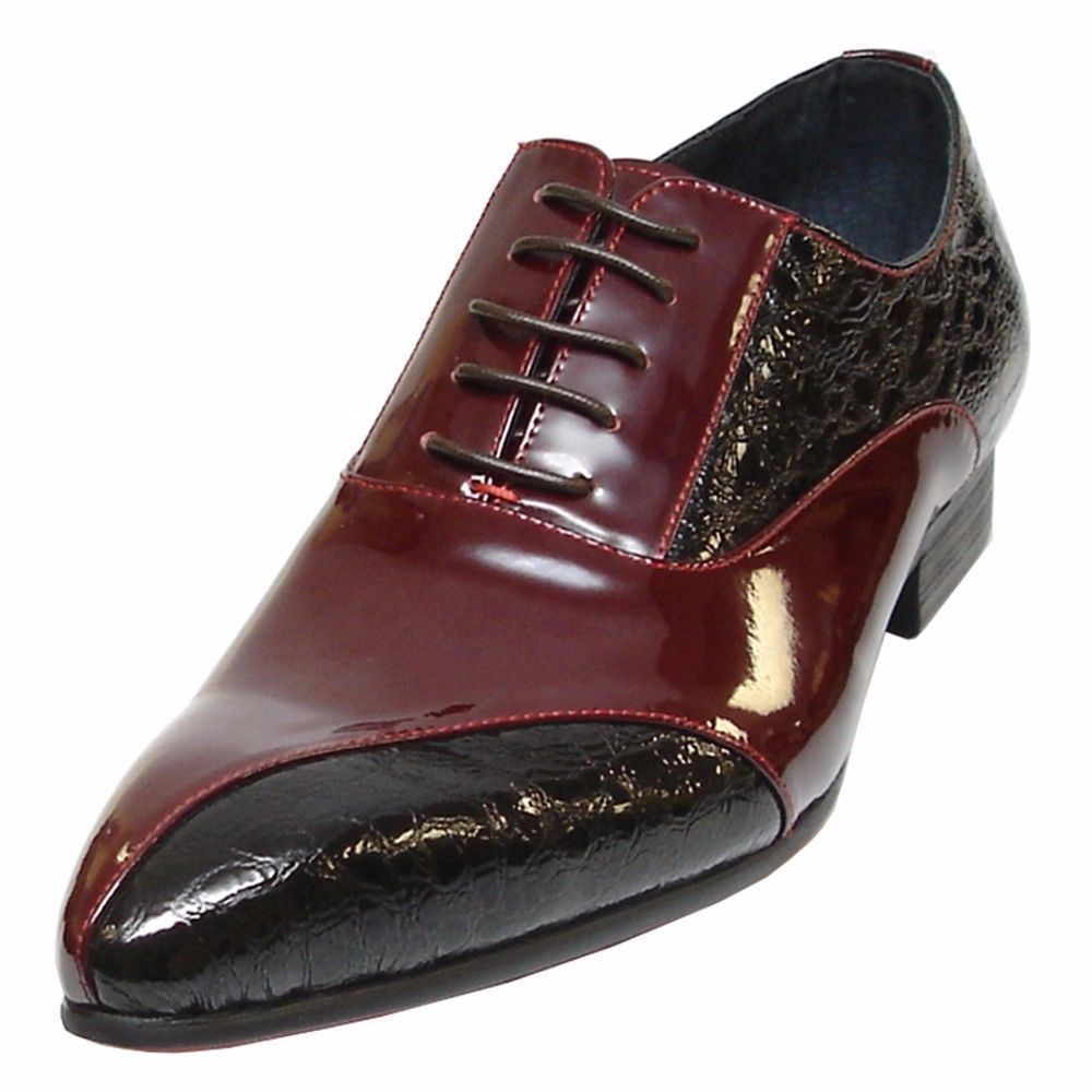 Fiesso Mens Burgundy Two Tone Leather Oxfords Pointed Toe