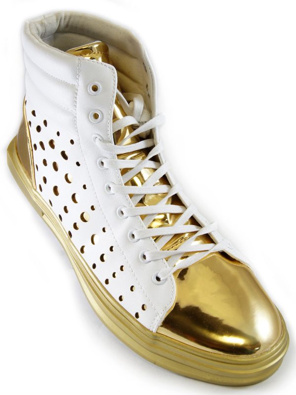 Fiesso Mens White Gold Metallic Faux Leather High Top