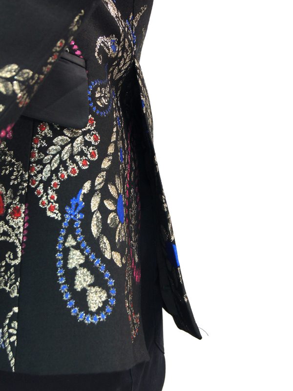 Angelino Black Multicolor Metallic Paisley Floral Design Formal Dress Blazer