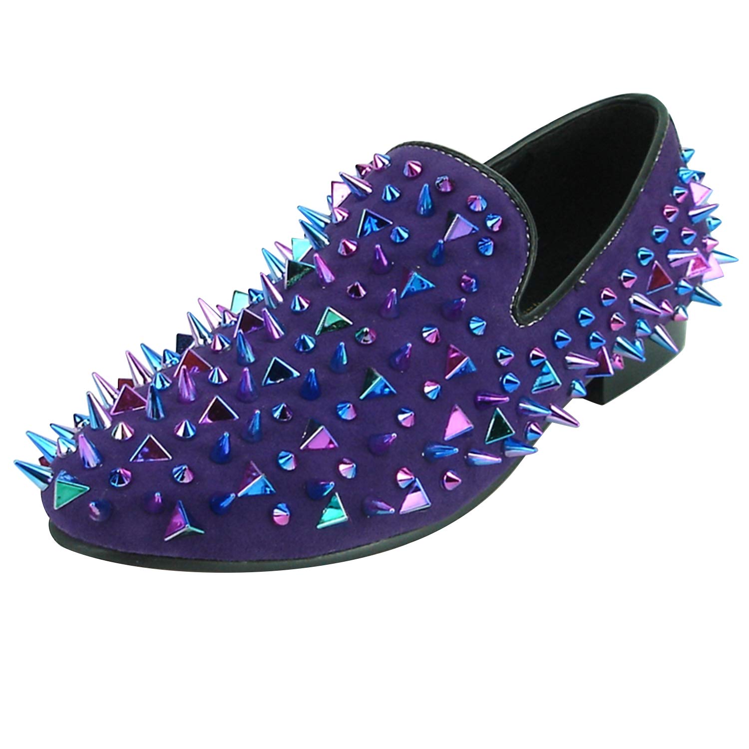 FI-6892 Purple Suede Leather Fiesso Loafer Gold Metal Tip and Gold Back Spikes 