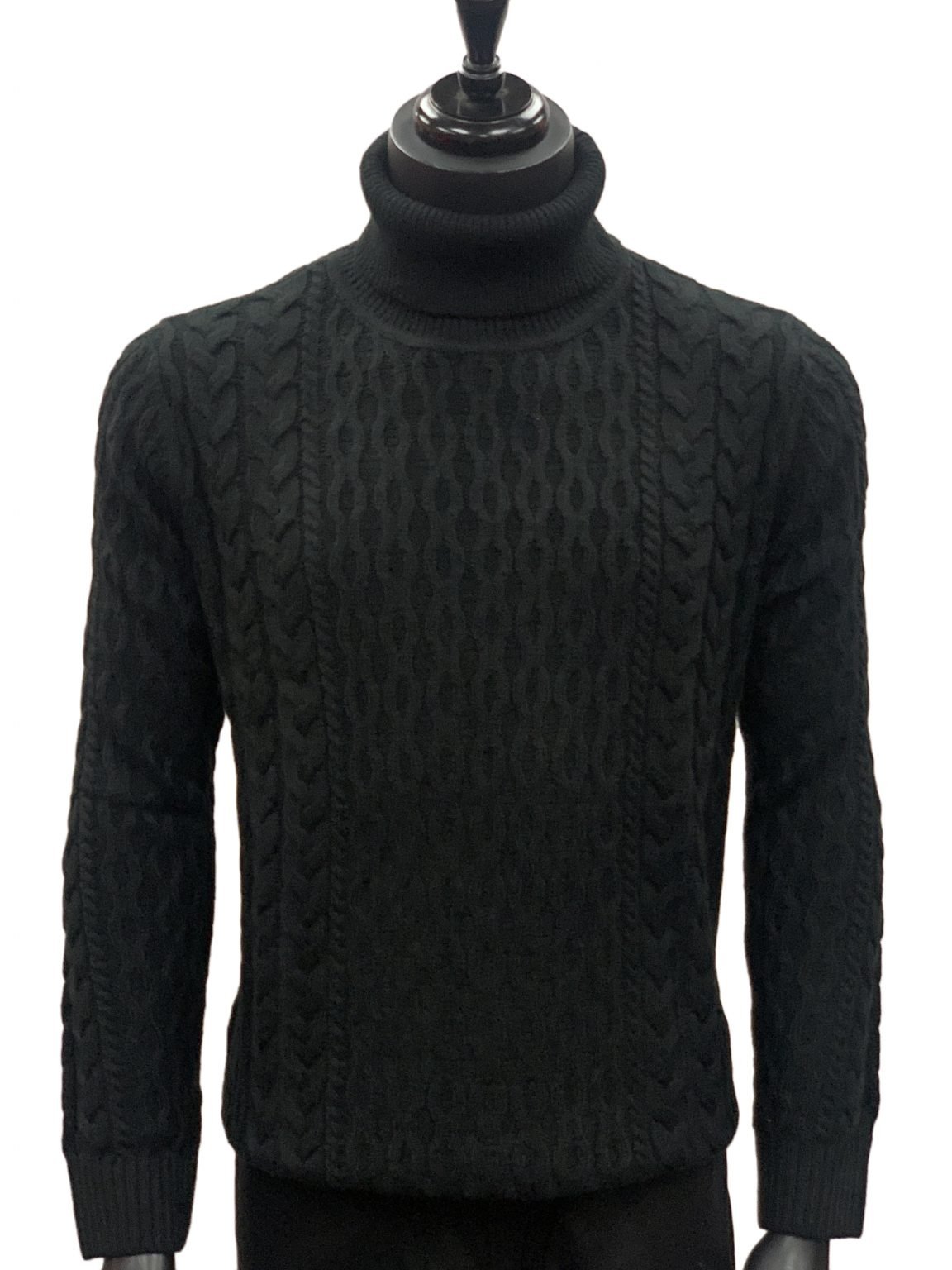 Black Cable Knit Luxurious Soft Wool Blend Bulky Pullover Turtleneck ...